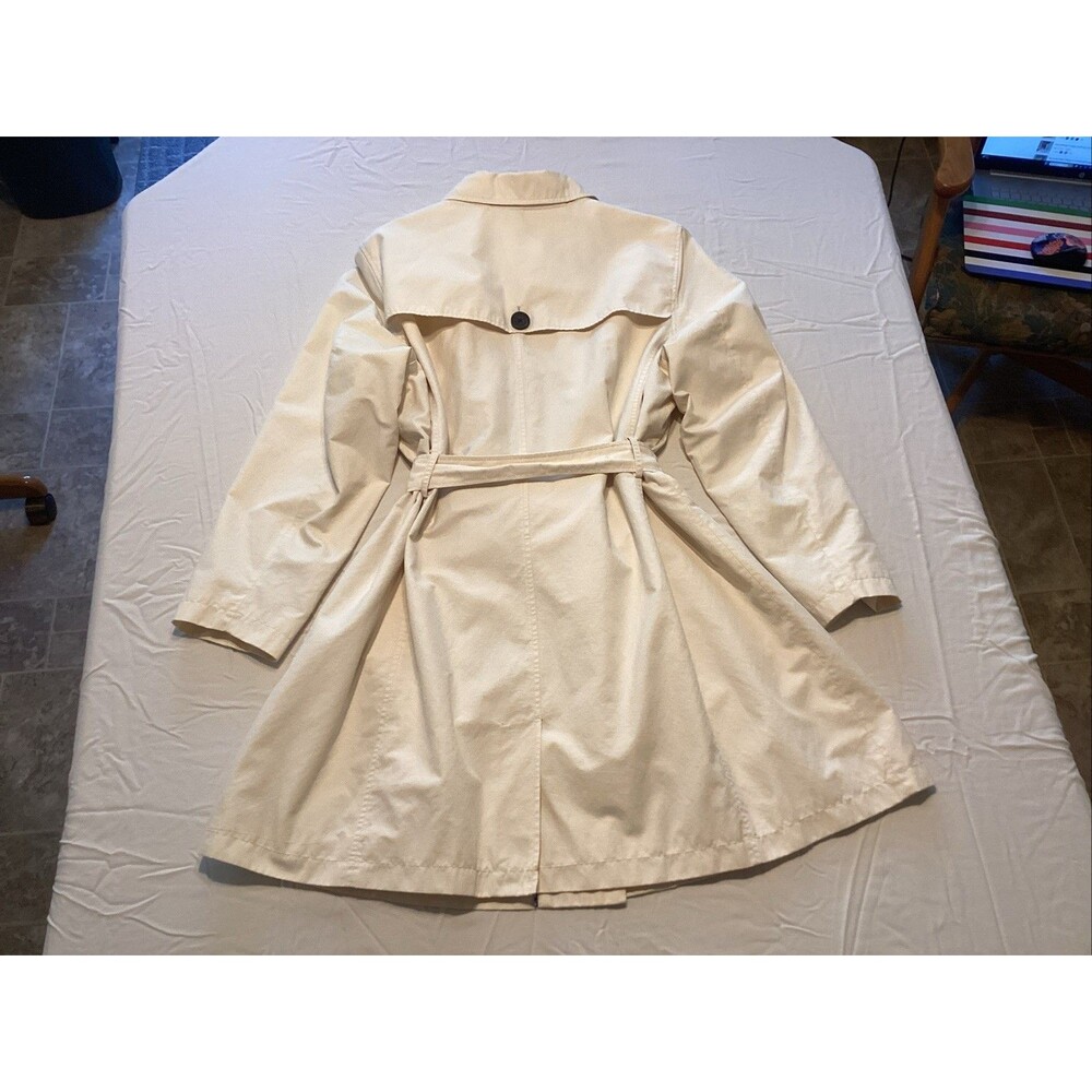 lands end women’s trench coat 1X cream brown buttons shoulder epaulettes belt - Picture 2 of 12